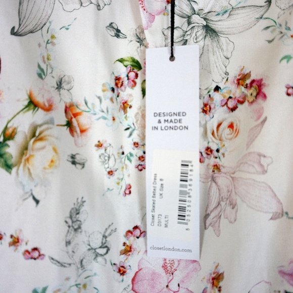 NWT Closet London White Floral Skater Dress with Belt - Picture 9 of 9